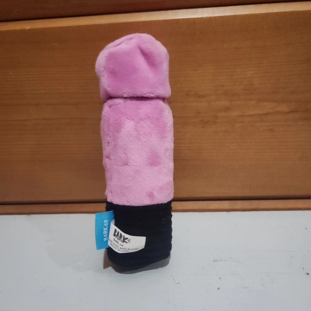 BARK Box Plush Dog Toy - Shar Pei Marker - Pink Crinkle Squeak